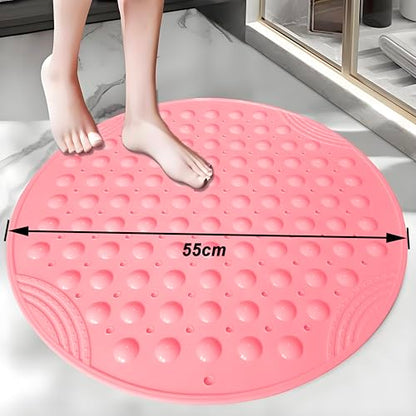 Shower Mat Anti-Slip 21.6'' Round Bathtub Mat with Suction Cups Machine Washable Shower Bath Mat - color: Grey