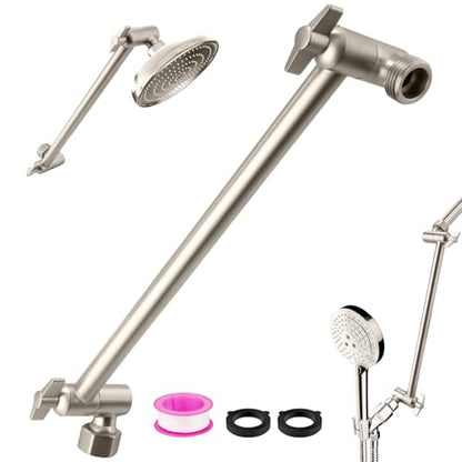 Rain Shower Head Extension 12 Inch Adjustable Rain Shower Head Extension Arm Stainless Steel Shower Head Holder G1/2 Universal Connector Compatible (Brushed Nickel) - color: Brushed Nickel