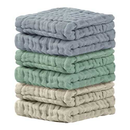 Cuddle Campus Baby Washcloths 6 Packs, Muslin Washcloths Baby,Cotton Burp Cloths, Extra Absorbent and Soft Wash Clothes for Newborns, 12x12 Inches - color: Set-3