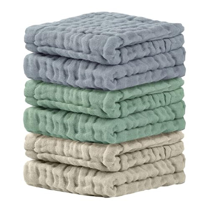 Cuddle Campus Baby Washcloths 6 Packs, Muslin Washcloths Baby,Cotton Burp Cloths, Extra Absorbent and Soft Wash Clothes for Newborns, 12x12 Inches - color: Set-3