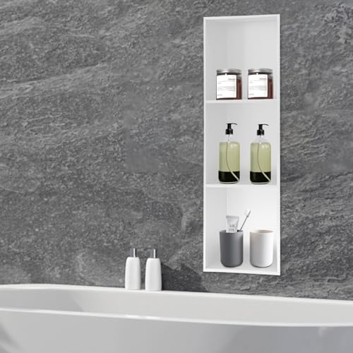 Recessed Shower Storage Shelf, 3-Tier Stainless Steel Niche Brushed Nickel, No Tiles Required, 35.4" H X 11" L Vertical Bathroom Storage Rack for Shampoo Soap (White) - color: White
