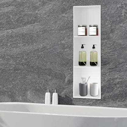 Recessed Shower Storage Shelf, 3-Tier Stainless Steel Niche Brushed Nickel, No Tiles Required, 35.4" H X 11" L Vertical Bathroom Storage Rack for Shampoo Soap (White) - color: White