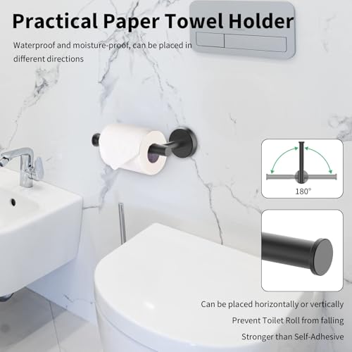 Newfun 10-Pieces Matte Black Bathroom Hardware Set 24 Inch | Includes 24 Inch Towel Racks for Bathroom Wall Mounted, Toilet Paper Holder, Towel Hooks, Towel Rings for Bathroom Wall - color: Matte Black-ring