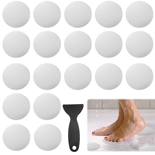 24 PCS White Round Shape Bathtub Non Slip Stickers | Adhesive Decals, Anti Slip for Shower, For Floor Bathroom Stairs Ladders, Includes Scraper - color: White