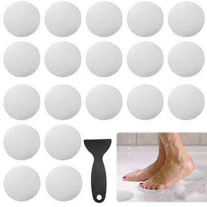 24 PCS White Round Shape Bathtub Non Slip Stickers | Adhesive Decals, Anti Slip for Shower, For Floor Bathroom Stairs Ladders, Includes Scraper - color: White