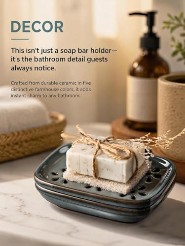 Miamolo Soap Dish for Shower, Bar Soap Holder 2 Layer Draining, Mess-Free | Ceramic Soap Saver Hold 2 Bar Soaps Shampoo Conditioner Sponge | Removable Drip Tray for Bathroom Sink Tub Kitchen, Gray Blue - color: Gray Blue
