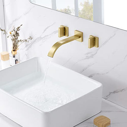 sumerain Gold Bathroom Faucet Wall Mount Bathroom Sink Faucet with Rough in Valve - color: Brushed Gold