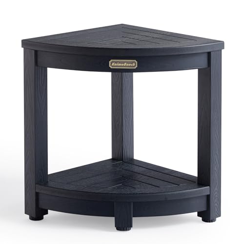 KaimuBench Shower Bench for Inside Shower, Poly Lumber Corner Shower Stool, Plastic Bathroom Bench Seat for Shaving Legs, Shower Chair Seat, Shower Foot Rest with Adjustable Feet, Non-Slip, Black - color: Black