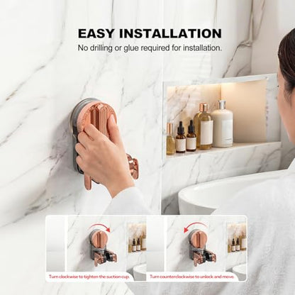 Shower Head Holder Suction, Handheld Shower Handle Bracket, Adjustable Bathroom Wall Mount Wand Holder - color: Rose gold