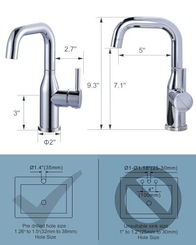 Bar Sink Faucet Single Hole: ARCORA Chrome Wet Bar Faucets - Prep Sink Faucet 360 Swivel - Small Kitchen Bathroom Faucet with cUPC Supply Lines - color: Chrome