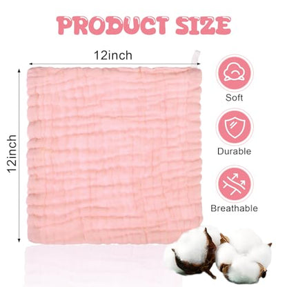 20 Pcs Baby Muslin Washcloth 12 x 12 Inch 100% Cotton Soft and Absorbent Muslin Washcloth Burp Cloth Wipe Newborn Face Towel for Baby Boy Girl Sensitive Skin(Powder Pink, White, Pink) - color: Powder Pink, White, Pink
