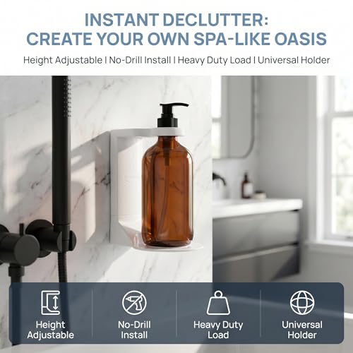 Single Bottle Wall Mount Bracket with Adhesive Pads - 11 Lbs Heavy Duty No Drill Soap Dispenser Holder for Bathroom & Kitchen - Rustproof, Floating Design for Shampoo/Lotion