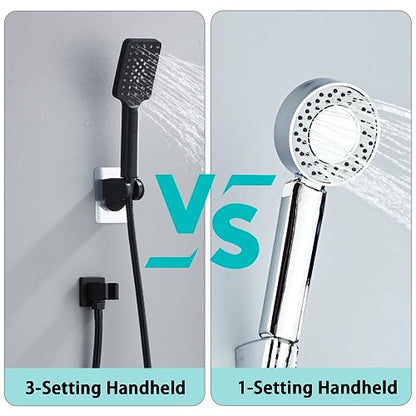 8 Inch Shower Faucet Set Ceiling Mount, High Pressure Rainfall Shower System Square Rain Shower Head with Handheld Spray Combo, Ceiling Luxury Rainfall Shower Fixtures Matte Black (3-Setting) - color: Matte Black, style: 8 Inch-3 Setting