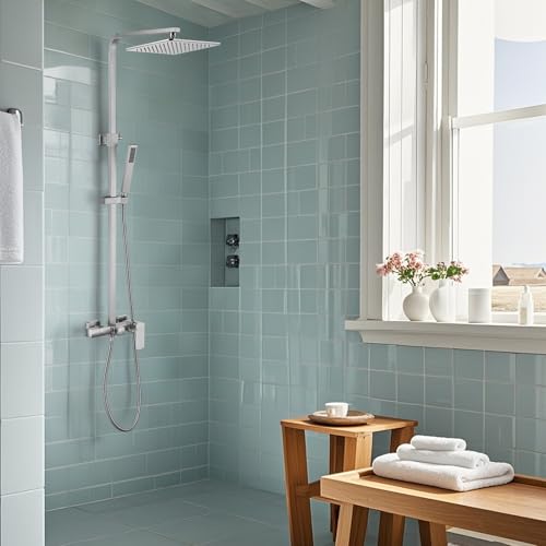 RBROHANT Brushed Nickel Exposed Shower System with Tub Spout, Exposed Shower Fixtures for Bathroom with Brass 3-Functional Valve, Shower Height Adjustable, Wall Mounted - color: Brushed Nickel