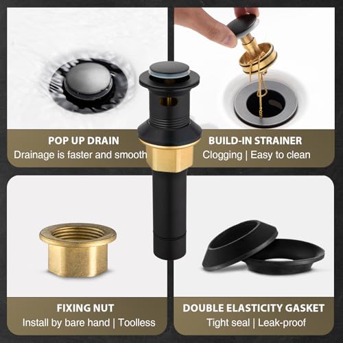 Bathroom Faucet Black & Gold Bathroom Sink Faucet Waterfall, Single Handle Vanity Faucet 1 Hole SUS304 Stainless Steel NSF PEX Tubing, CEC Certified, Pop-Up Drain & Supply Lines Included - color: Black and Gold, size: Short