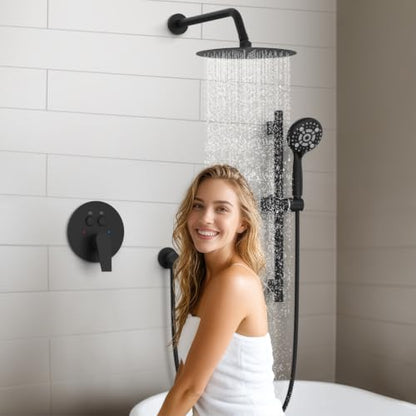 SR SUN RISE Shower Faucet Set - 10 Inch Rain Shower Head with Handheld Spray & Adjustable Slide Bar - Bathroom Shower System Wall Mounted (Valve and Trim Kit Included) - Oil Rubbed Bronze - color: Oil Rubbed Bronze