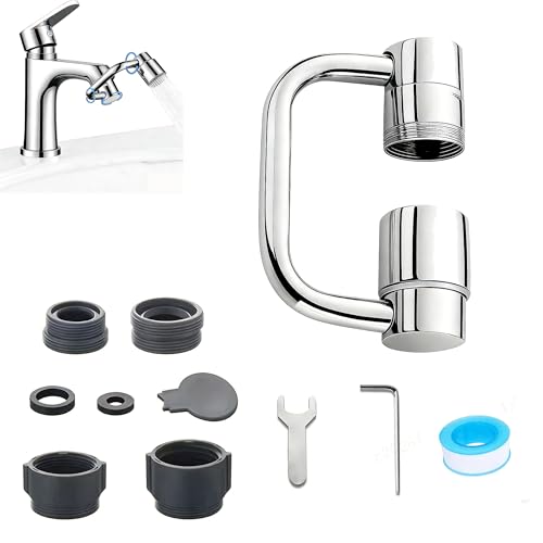 Faucet Extender for Bathroom Sink, Dual Modes Bubble Stream & High Pressure Spray, 1440° Rotation 4 Connector Foldable Design, Fits Most Faucets for Kitchen Bathroom Sink, Splash Proof Water Saving