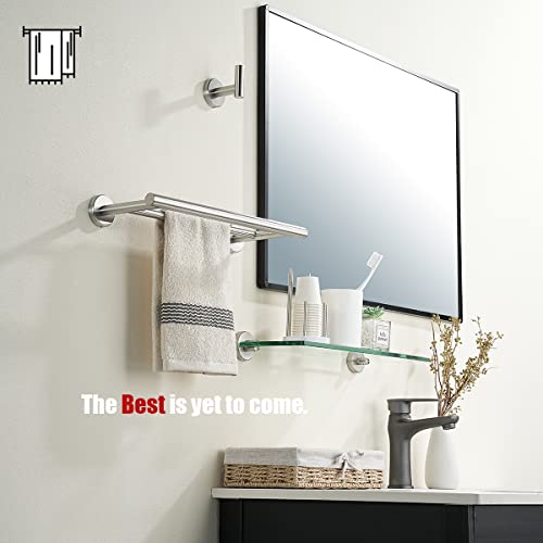 JQK Double Towel Bar, 15 Inch 304 Stainless Steel Thicken 0.8mm Towel Rack Holder for Bathroom Washcloths and Hand Towels, Brushed Wall Mount, Useable Length 12 Inch, TB100L12-BN - color: Brushed Stainless Steel, size: 15 Inch