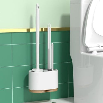 Toilet Brush and Plunger Set,3 in 1 Toilet Plunger and Brush Set,Toilet Bowl Brush and Plunger Set for Bathroom Cleaning,Bathroom Cleaning Tools,Toilet Brush Plunger Combo Bathroom Supplies (White) - color: White