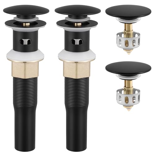 KES All Metal Bathroom Sink Drain with Overflow, 2 Pack, Lavatory Vanity Pop Up Drain with Detachable Hair Catcher, Rustproof 18/8 Stainless Steel, Matte Black, S2013A-BK-P2 - color: Black, style: for sink WITH overflow,2-pack