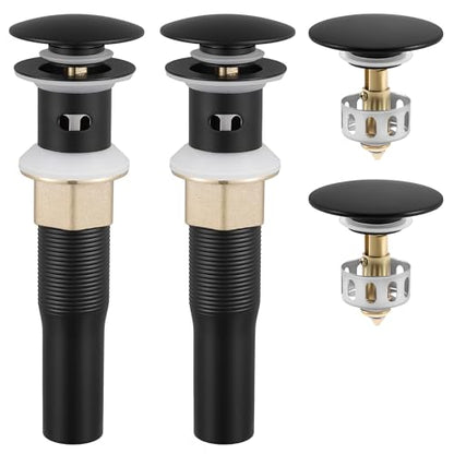 KES All Metal Bathroom Sink Drain with Overflow, 2 Pack, Lavatory Vanity Pop Up Drain with Detachable Hair Catcher, Rustproof 18/8 Stainless Steel, Matte Black, S2013A-BK-P2 - color: Black, style: for sink WITH overflow,2-pack