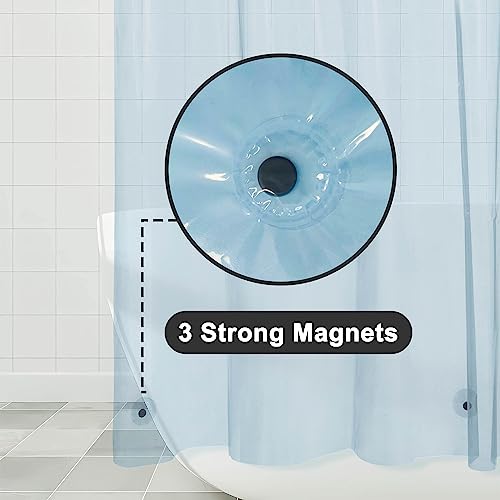 Barossa Design Clear Light Blue Shower Curtain Liner Standard Size | Premium PEVA, PVC Free, Metal Grommets, Waterproof Lightweight Translucent Light Blue Curtain with 3 Magnets for Bathroom - color: Clear Blue, size: 72"W x 72"L (Pack of 1)