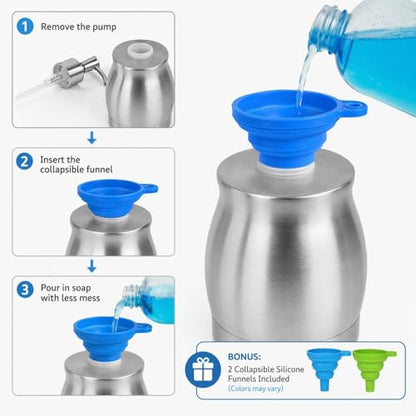 Stainless Steel Countertop Soap Dispenser Liquid Bottle and Pump, Suitable for Various Places Such as Kitchen and Bathroom (Brushed Nickel, 390 ml/13 oz) - color: Silver, size: 390ml