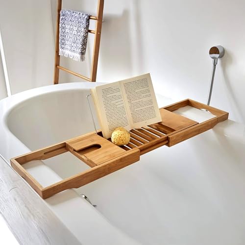 Avilia Extendable Bamboo Bath Tray - Elegant Expandable Bath Tray, Adaptable and Functional, 105 x 22 x 4 cm
