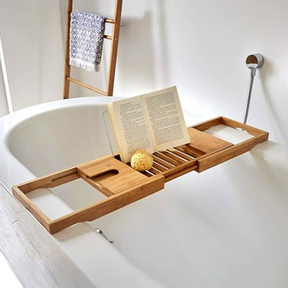 Avilia Extendable Bamboo Bath Tray - Elegant Expandable Bath Tray, Adaptable and Functional, 105 x 22 x 4 cm