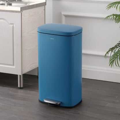 happimess Curtis 8 Gal Step Trash Can Soft Close 25", Bright Cobalt Blue | Iron Construction, Satin Finish, Removable Liner, Steel Pedal, 20 Trash Bags Included, Kitchen Office Bin - color: Bright Cobalt Blue