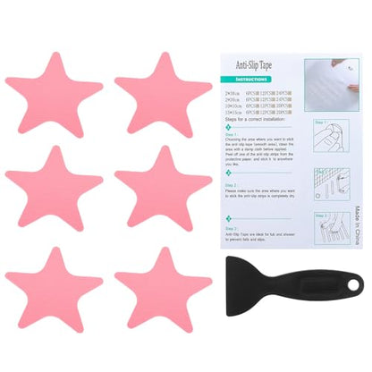 PATIKIL Bathtub Non Slip Stickers 4.13x4.13 Inch, 6 Pack Star Safety Shower Floor Anti Slip Stickers with Adhesive Decals Scraper for Bath Tub Shower Floor Stair, Pink - color: Pink