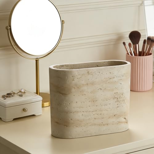 Natural Travertine Textures Mini Trash Can, Small Counter Rectangle Trash Can for Bathroom Kitchen Table Desk, Tiny Waste Basket for Vanity - Silicone Pad Anti Scratch, Non-Slip (Made of Resin) - color: Rectangle Travertine