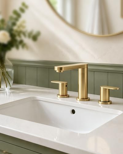 BWE Brushed Gold Bathroom Faucet 3 Hole 8 Inch Widespread Sink Faucets | Stainless Steel Bathroom Faucets with Pop-up Drain and Supply Lines, 360° Swivel Spout 2-Handle Sink Faucet for Bath Vanity - color: Brushed Gold, size: 8 Inches Widespread