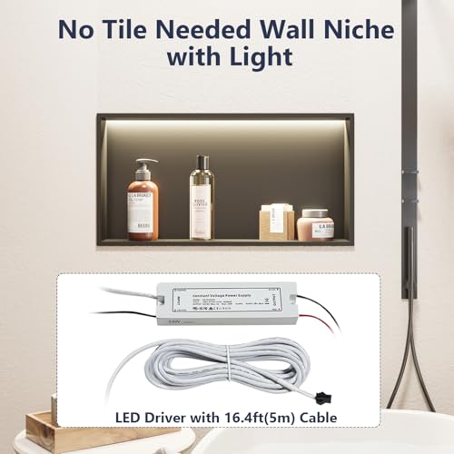 LED Stainless Steel Shower Niche 24" x 12" No Tile Needed | Recessed Wall Niche with Light, Shower Shelf for Bathroom Storage Insert Installation (Matte Black)