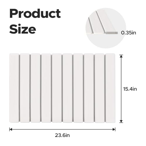 Foldable Stone Bath Mat 60x39cm | Quick-Dry Diatomaceous Earth Bath Rug with PVC Anti-Slip Base | Bathroom, Kitchen, Pet-Friendly Water Absorbent Mat - color: White