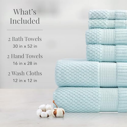 NY Loft 100% Cotton 6-Piece Bath Towel Set | Seafoam | Oeko-TEX | Quick-Dry | 30" x 52" Bath Towels | 16" x 28" Hand Towels | 12" x 12" Washcloths | Super Absorbent | Designer-Styled Texture - color: Seafoam, size: 6 Piece Set