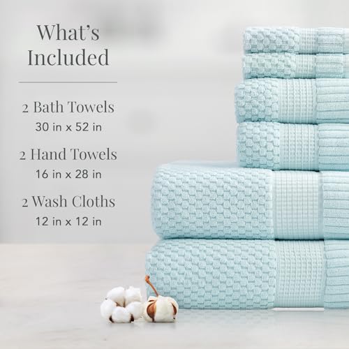 NY Loft 100% Cotton 6-Piece Bath Towel Set | Seafoam | Oeko-TEX | Quick-Dry | 30" x 52" Bath Towels | 16" x 28" Hand Towels | 12" x 12" Washcloths | Super Absorbent | Designer-Styled Texture - color: Seafoam, size: 6 Piece Set