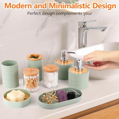 25 PCS Green Bathroom Accessories Set丨Shower Curtain Bathroom Accessory | All-in-One Kit with Shower Curtain,rug,Trash Can,Toothbrush Holder,Toilet BrushSoap Dispenser,Toothbrush Cup,etc for Home - color: Lightgreen