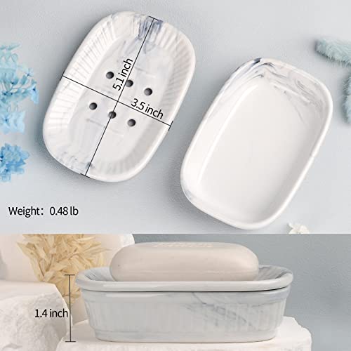 ANTIS'S HOME Marble Blue Double Layer Ceramic Self Draining Soap Dish Bathroom - color: Marble Blue