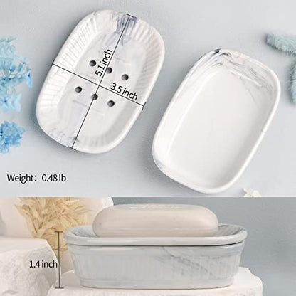 ANTIS'S HOME Marble Blue Double Layer Ceramic Self Draining Soap Dish Bathroom - color: Marble Blue