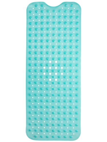 ENKOSI Non-Slip Bath & Shower Mat 40x16 Extra Long, Suction & Drain Holes | Clear Green look; Durable PVC; 40x16 in, Clear Green - color: Clear Green