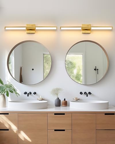 24 Inch Bathroom Vanity Light Fixtures, Gold Modern Light Fixtures Over Mirror, 12W 5CCT Dimmable Wall Light - color: Gold - 1Pack, size: 24 inch