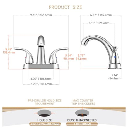 Chrome 4 Inch 2 Handle Centerset 2 or 3 Holes Bathroom Faucet 2 Pack, Vanity Sink Faucet with Copper Pop Up Drain and Water Supply Lines, BF008-5-C-2PACK - color: Chrome, style: 2 Pack