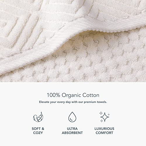 Texere 100% Organic Cotton Diamond Jacquard Luxury Bath Towel Sets - Soft and Absorbent Hotel and Spa Quality - 2 Large Bath Towels, 2 Hand Towels, 2 Washcloths (Diamond, Cream, 6 Piece) - color: Cream (Diamond)