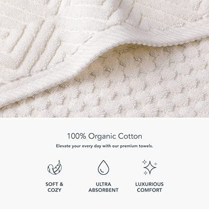 Texere 100% Organic Cotton Diamond Jacquard Luxury Bath Towel Sets - Soft and Absorbent Hotel and Spa Quality - 2 Large Bath Towels, 2 Hand Towels, 2 Washcloths (Diamond, Cream, 6 Piece) - color: Cream (Diamond)