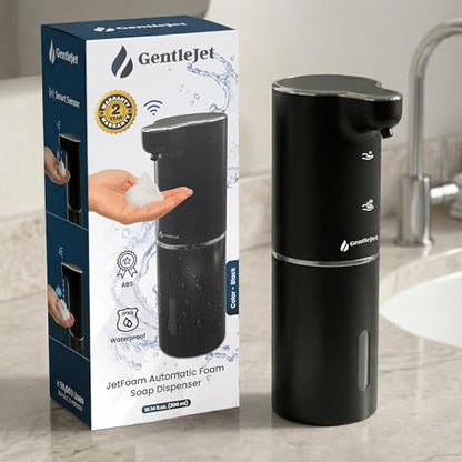 GentleJet JetFoam Automatic Foam Soap Dispenser Touchless Sensor, USB-C Rechargeable, Adjustable Output, IPX5 Waterproof, 300 ml, Bathroom & Kitchen Countertop - color: Black