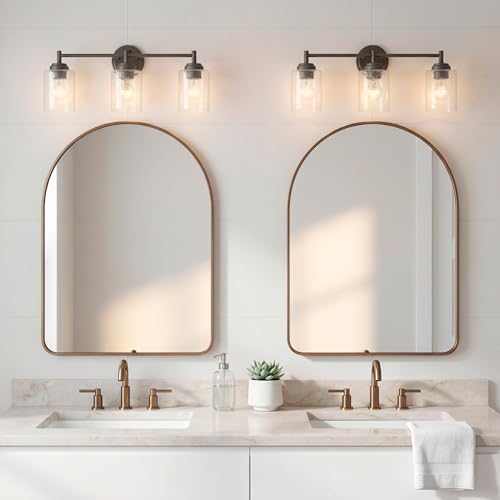 Kichler Winslow 21.5" Vanity Light in Olde Bronze®, 3-Light Transitional Bathroom Light with Clear Seeded Glass. (21.5" W x 9.25" H), 45886OZ - color: Old Bronze, size: 21.5"