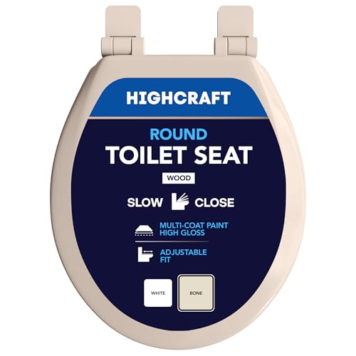 HIGHCRAFT Premium Round Toilet Seat with Slow-Close Design & Adjustable Hinges - Molded Wood Toilet Seat - Fits Standard Round Toilets - Round Seat in Bone/Beige - color: Bone, size: Round