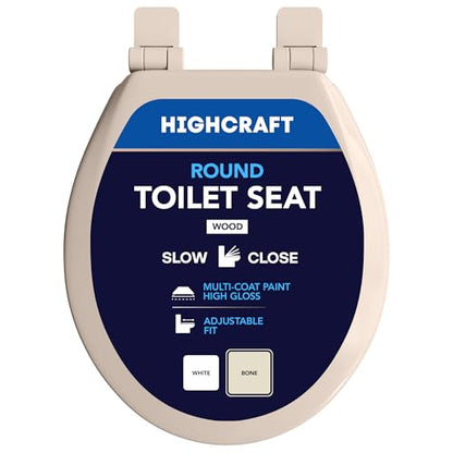 HIGHCRAFT Premium Round Toilet Seat with Slow-Close Design & Adjustable Hinges - Molded Wood Toilet Seat - Fits Standard Round Toilets - Round Seat in Bone/Beige - color: Bone, size: Round