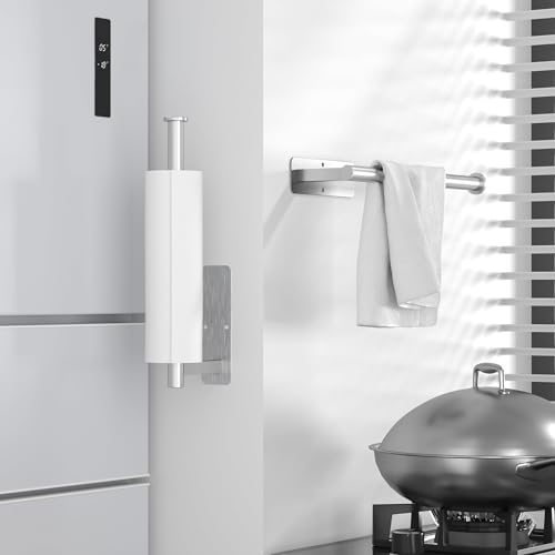 Paper Towel Holder Under Cabinet No Drilling, Self Adhesive Paper Towel Holder Wall Mount for Kitchen Rack, Under Counter Napin Holder No Drill, RV, 304 Stainless Steel, Silver - color: Silver